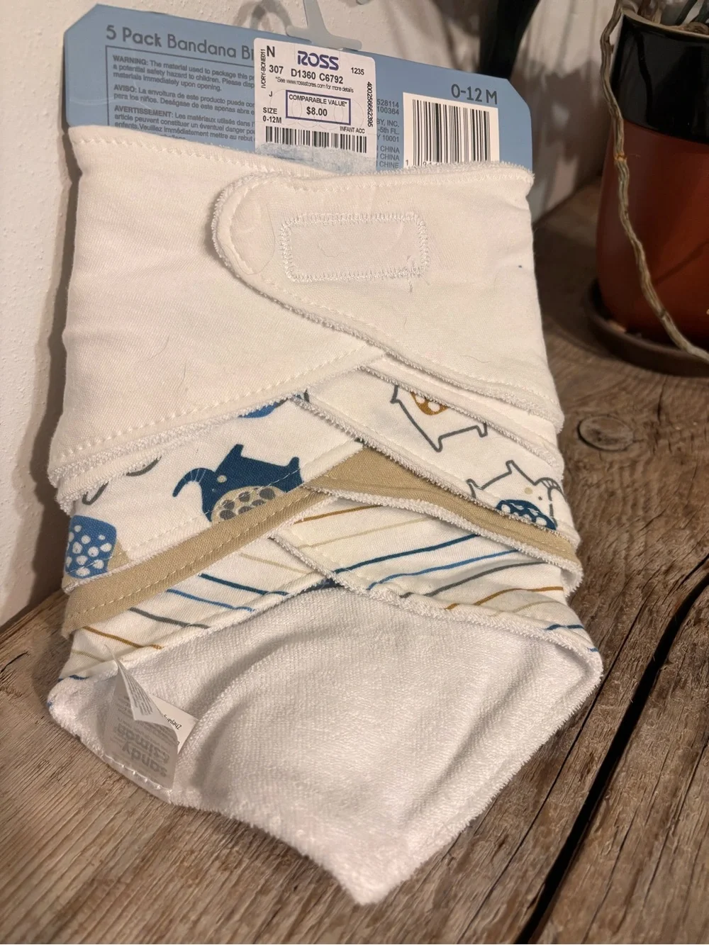 Blue and Tan Baby Bandana Bib Set